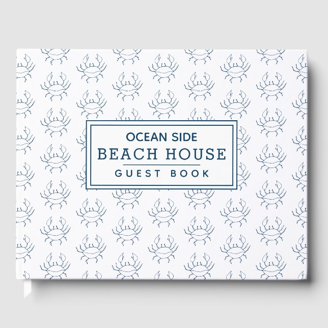 Blue Crab Pattern - Beach House Vacation Rental Guest Book (Front)