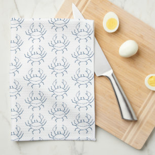 Blue Crab Pattern - Coastal Tea Towel
