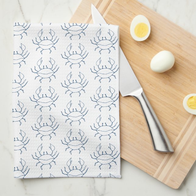 Blue Crab Pattern - Coastal Tea Towel (Quarter Fold)