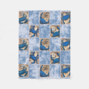 Blue Crab Pattern Fleece Blanket