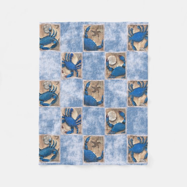 Blue Crab Pattern Fleece Blanket (Front)