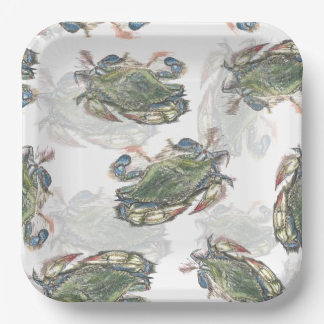Blue Crab Pattern Paper Plate (Front)