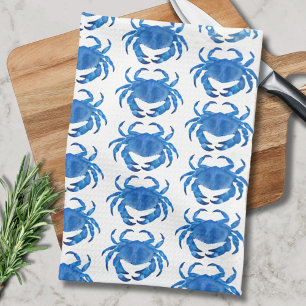 Blue Crab Pattern Tea Towel