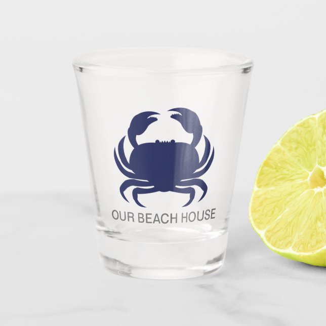 Blue Crab Personalise Name Modern Beach Party Shot Glass (Front)