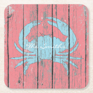 Blue Crab Personalise Square Paper Coaster