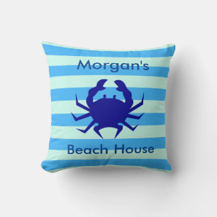 Blue Crab Personalised Beach House Throw PIllow