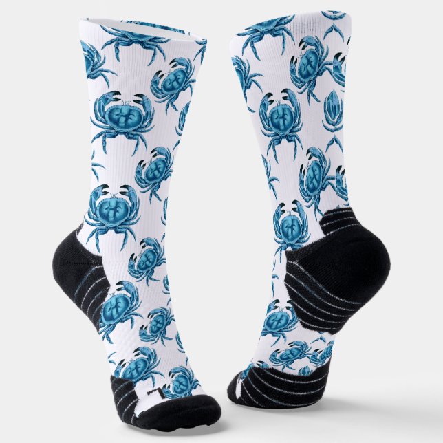 Blue Crab Seafood Pattern Socks (Angled)