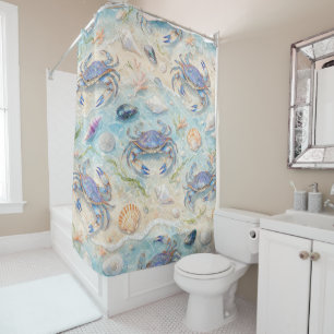 Blue Crab & Seashell Shower Curtain