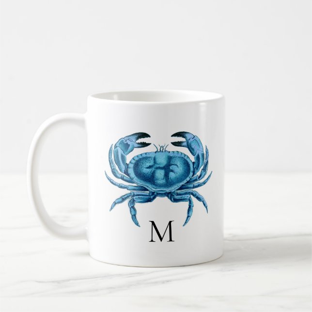 Blue Crab Seaside Monogram Coffee Mug (Left)