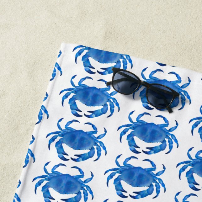 Blue Crab Seaside Ocean pattern Beach Towel (In Situ)