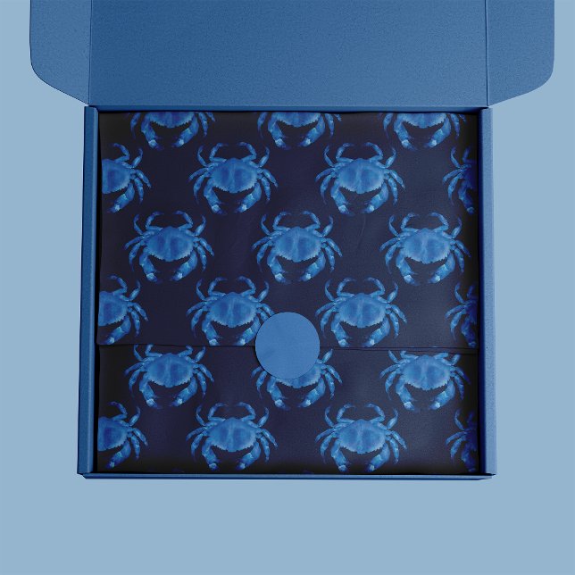 Blue Crab Seaside Ocean pattern Tissue Paper (Blue crab tissue paper on dark navy blue background)