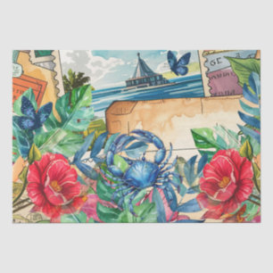 Blue Crab Tropical Florals & Butterflies Tissue Paper