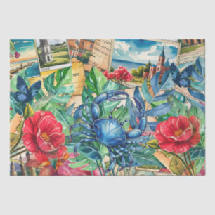 Blue Crab Tropical Florals & Butterflies Tissue Paper