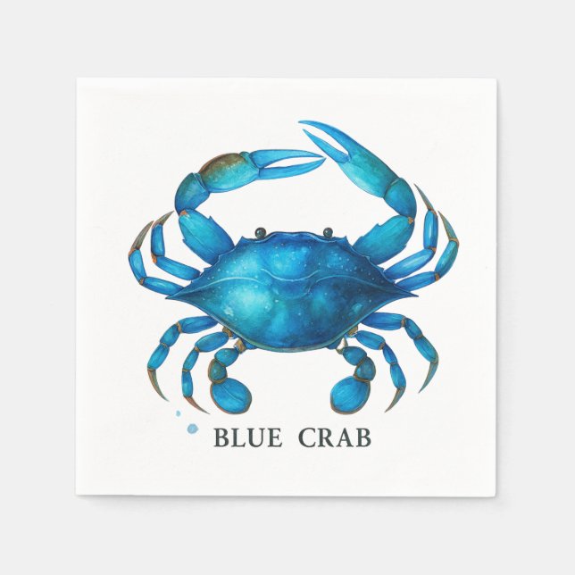 Blue Crab Watercolor Art - Coastal Sea Life  Napkin (Front)