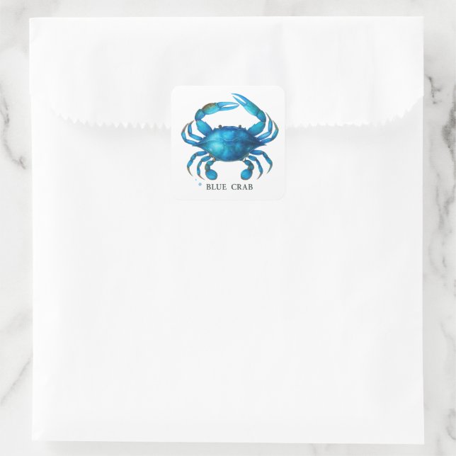 Blue Crab Watercolor Art - Coastal Sea Life  Square Sticker (Bag)