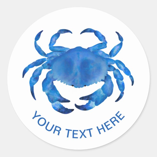 Blue Crab Watercolor Classic Round Sticker (Front)