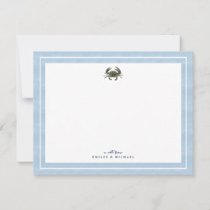 Blue Crab Watercolor Custom Stationery Card