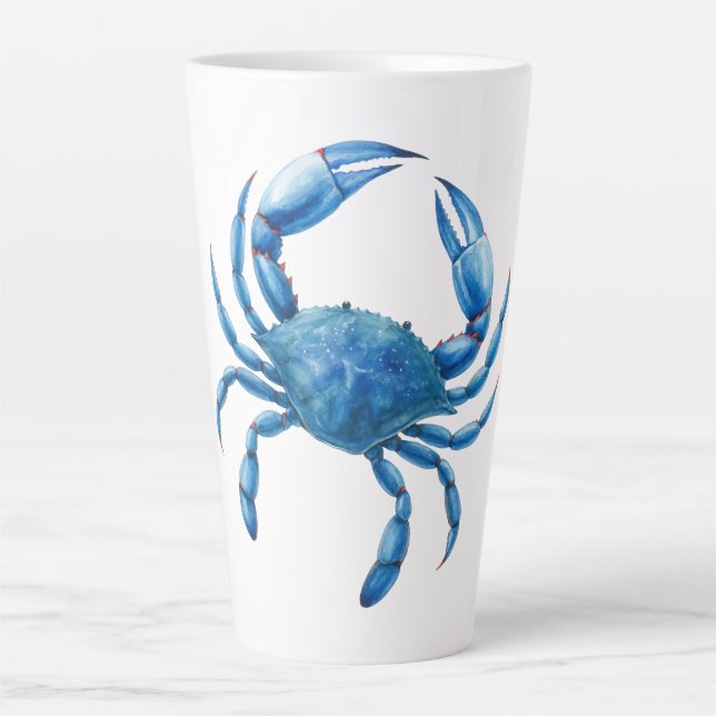 Blue Crab Watercolor Illustration - Ocean Sea Life Latte Mug (Front)