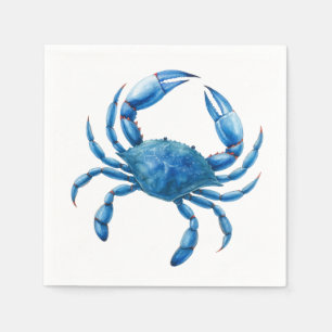Blue Crab Watercolor Illustration - Ocean Sea Life Napkin