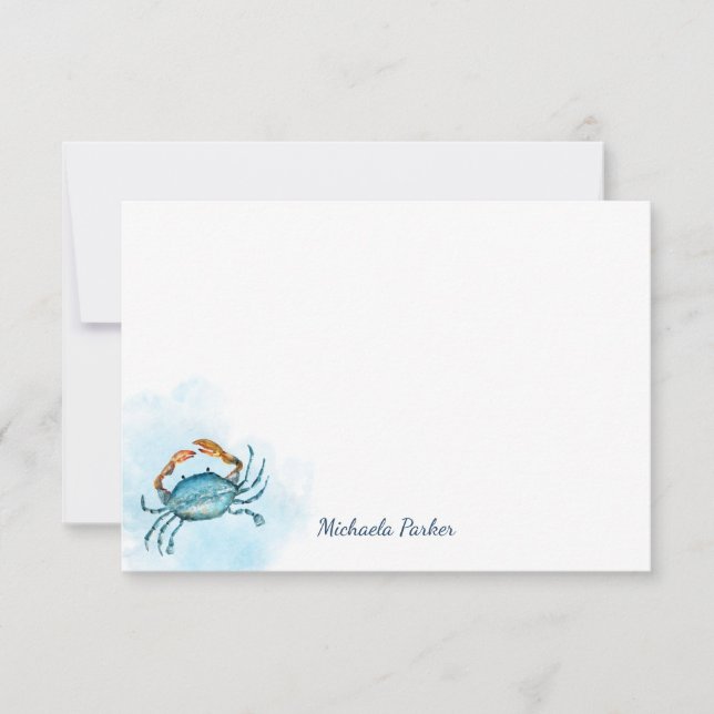 Blue Crab Watercolor Ocean Personalised Card (Front)