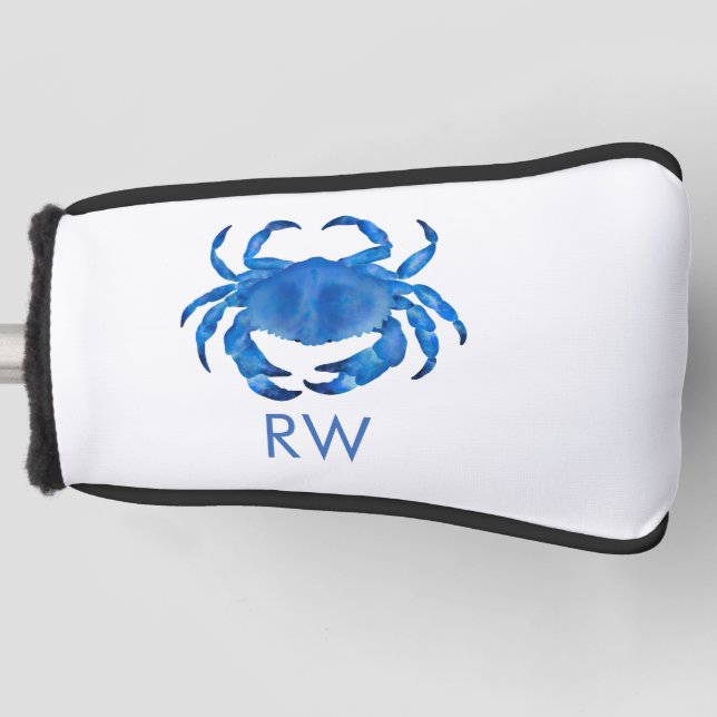 Blue Crab Watercolor Personalised Golf Head Cover (Front)
