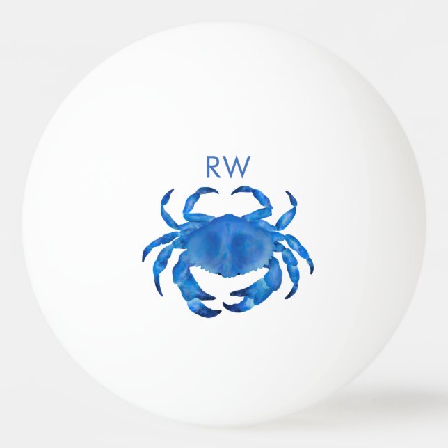 Blue Crab Watercolor Personalised Ping Pong Ball (Front)