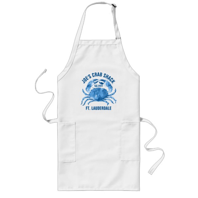 Blue Crab Watercolors Hand Illustration Long Apron (Front)