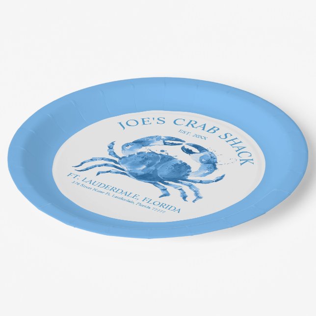 Blue Crab Watercolors illustration Paper Plate (Angled)