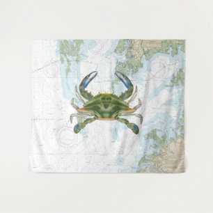 Blue Crab with Chesapeake Bay Nautical Chart Tapestry