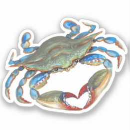 Blue Crab with Heart Claws Vinyl Sticker