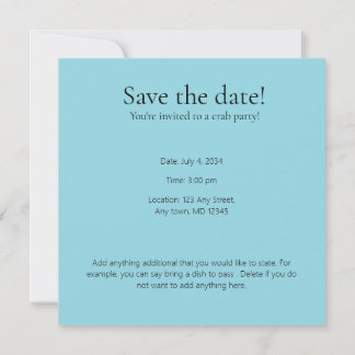 Blue Crab with mallet on gingham tablecloth Eat Me Save The Date