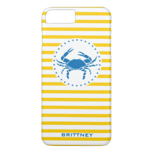 Blue Crab Yellow Striped Monogrammed iPhone 8 Plus/7 Plus Case