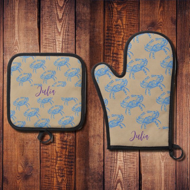 blue  crabs- add name  oven mitt & pot hol holder set (Creator Uploaded)