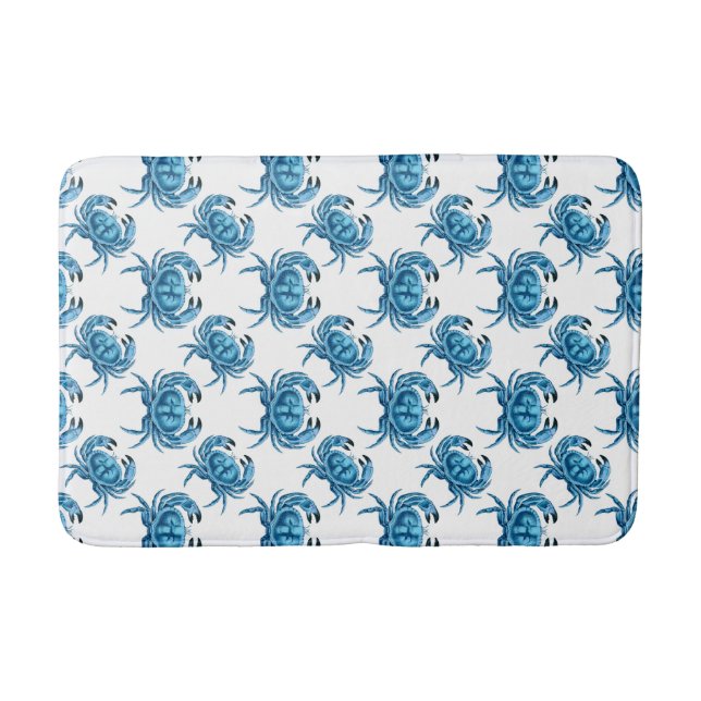 Blue Crabs Classic Coastal Pattern Bath Mat (Front)