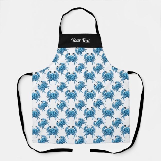 Blue Crabs Pattern Fresh Seafood Apron (Front)