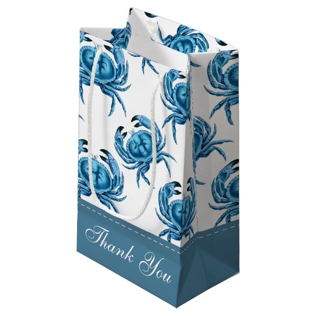 Blue Crabs Seaside Pattern Small Gift Bag (Front Angled)
