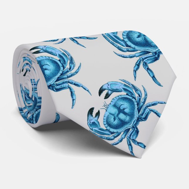 Blue Crabs Seaside Pattern Tie (Rolled)