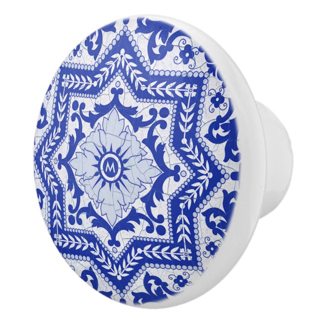 Blue Cracked Ceramic Style Azulejo Vintage Ceramic Knob (Right)