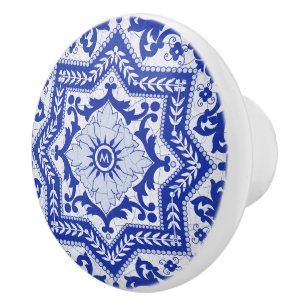 Blue Cracked Ceramic Style Azulejo Vintage Knob