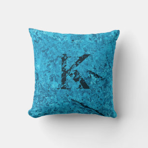 Blue Cracked Natural Rock Texture Custom Monogram Cushion