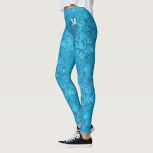 Blue Cracked Natural Rock Texture Monogram Custom Leggings