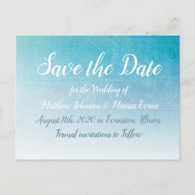 Blue Crackle Personalised Save the Date Postcard (Front)