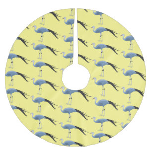 Blue crane bird cartoon illustration brushed polyester tree skirt