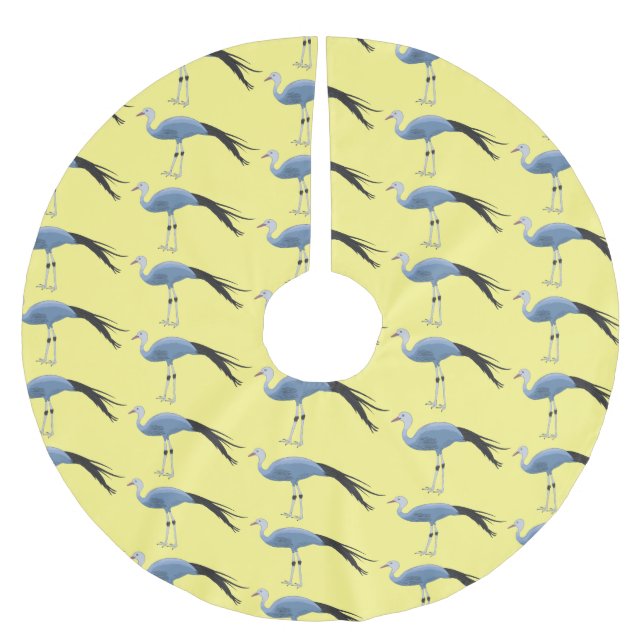 Blue crane bird cartoon illustration  brushed polyester tree skirt (Front)