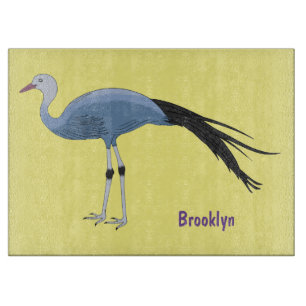 Blue crane bird cartoon illustration cutting board