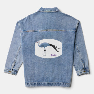 Blue crane bird cartoon illustration  denim jacket