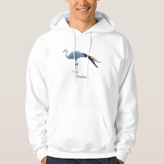 Blue crane bird cartoon illustration hoodie (Front)
