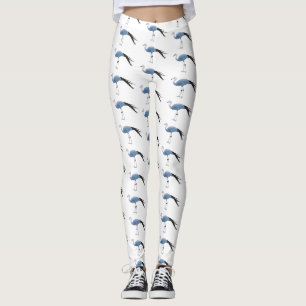 Blue crane bird cartoon illustration leggings