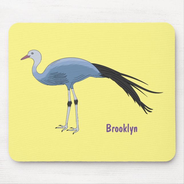Blue crane bird cartoon illustration mouse mat (Front)