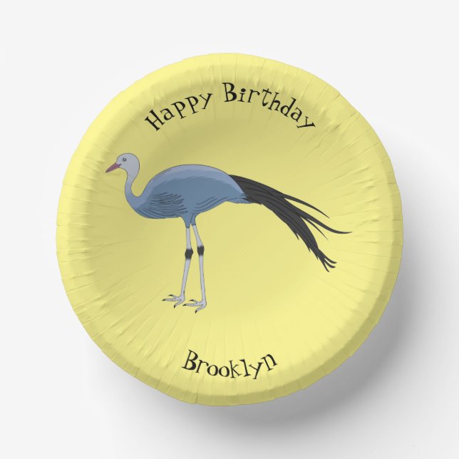 Blue crane bird cartoon illustration  paper plate (Front)
